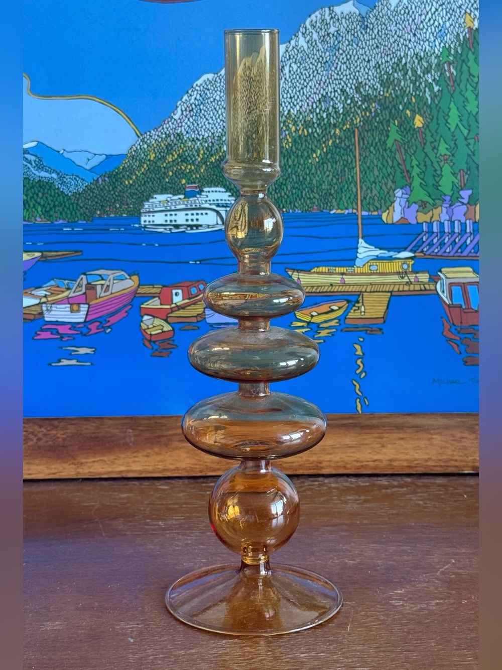 Amber glass candle holder